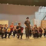 Photo by Emilie Springer/Homer News
Guys and Dolls cast members practice The Oldest Established dance scene at Sundays rehearsal at the Mariner Theater.