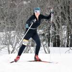 Homers Stacey Buckelew skis to victory in the 25-kilometer womens race at the Kachemak Ski Marathon just outside of Homer, Alaska, on Saturday, March 16, 2024. (Photo by Erin Thompson/Peninsula Clarion)