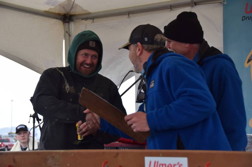Josh Burns won fifth place at the 30th annual Homer Winter King Salmon Tournament on Saturday, March 23, 2024 at the Deep Water Dock on the Spit in Homer, Alaska. (Delcenia Cosman/Homer News)