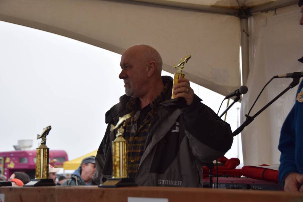 James Weimer won seventh place at the 30th annual Homer Winter King Salmon Tournament on Saturday, March 23, 2024 at the Deep Water Dock on the Spit in Homer, Alaska. (Delcenia Cosman/Homer News)