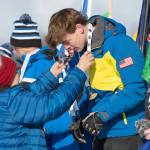 Greg Fallon, Kenai, receives his gold medal for his teams 4x400m relay 2005 or later mix effort from Mat-Su Borough Mayor Edna DeVries. (J. David McChesney/Frontiersman)