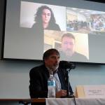 Michael Jones, Louie Flora and Crystal Schwartz participate in a candidate forum for the Homer Electric Association Board of Directors hosted by KDLL 91.9 FM, KBBI AM 890 and the Peninsula Clarion at the Soldotna Public Library in Soldotna, Alaska, on Monday, March 18, 2024. (Jake Dye/Peninsula Clarion)