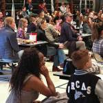 A full audience in the West Homer Elementary multi-purpose room watch the talent show on March 28. Photo provided by Eric Waltenbaugh.