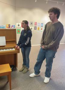 Photo by Emilie Springer
McKenzie Hansen and William Bradshaw rehearse a week before the single stage performance of Homers annual Jubilee youth talent show at Homer Council on the Arts.