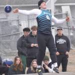 Nikiskis Truit McCaughey competes in the discus Saturday, April 20, 2024, at the Soldotna Invitational at Soldotna High School in Soldotna, Alaska. (Photo by Jeff Helminiak/Peninsula Clarion)