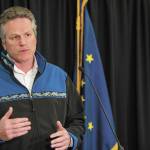 Gov. Mike Dunleavy speaks during a Friday, May 1, 2020 press conference in the Atwood Building in Anchorage, Alaska. (Photo courtesy Office of the Governor)