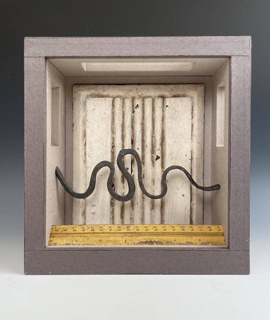 Wayfinding, a mixed media box construction created by Margo Klass in 2022, is on display at Bunnell Street Arts Center through May. Photo provided by Bunnell Street Arts Center