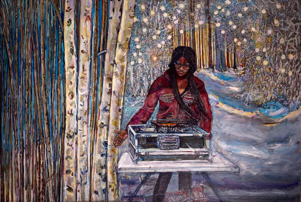 Princess Kimana - DJ Kimi, an acrylic painting by Marjorie Scholl, is on display in her solo exhibit at the Pratt Museum from mid-May through September. Photo provided by the Pratt Museum
