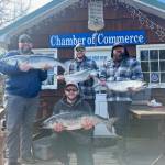 Arthur Schwartz, Matt Denn, Keith Herring and Jesse Pasch pose with their winning catches in front of the Anchor Point Chamber of Commerce building on Saturday, April 27, 2024 in Anchor Point, Alaska. All four anglers fished on the Resolute and earned various prizes from the 29th annual Anchor Point King Salmon Derby. (Photo provided by Erin Jerde )