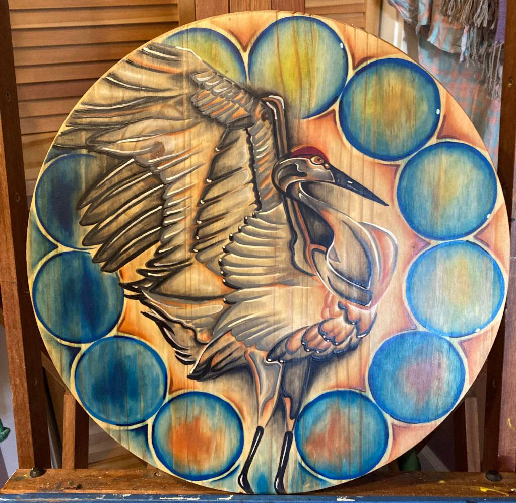 Sandhill Crane, a acrylic on wood painting by Torie Rhyan, was painted in the winter of 2023. Photo provided by Torie Rhyan