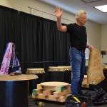 Frank Jeffries explains the process for building taiko drums during the free workshop hosted at Kachemak Bay Campus on Friday, May 3, 2024 in Homer, Alaska, as part of Homers 40th anniversary celebration of their sister city relationship with Teshio, Japan. (Delcenia Cosman/Homer News)