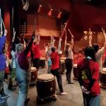 Homer community members, students with the Alaska Japanese Club, and Tomodachi Daiko members take part in a taiko drumming workshop led by Toshifumi Kono on Saturday, May 4, 2024 at the Homer High School Mariner Theatre in Homer, Alaska. (Delcenia Cosman/Homer News)
