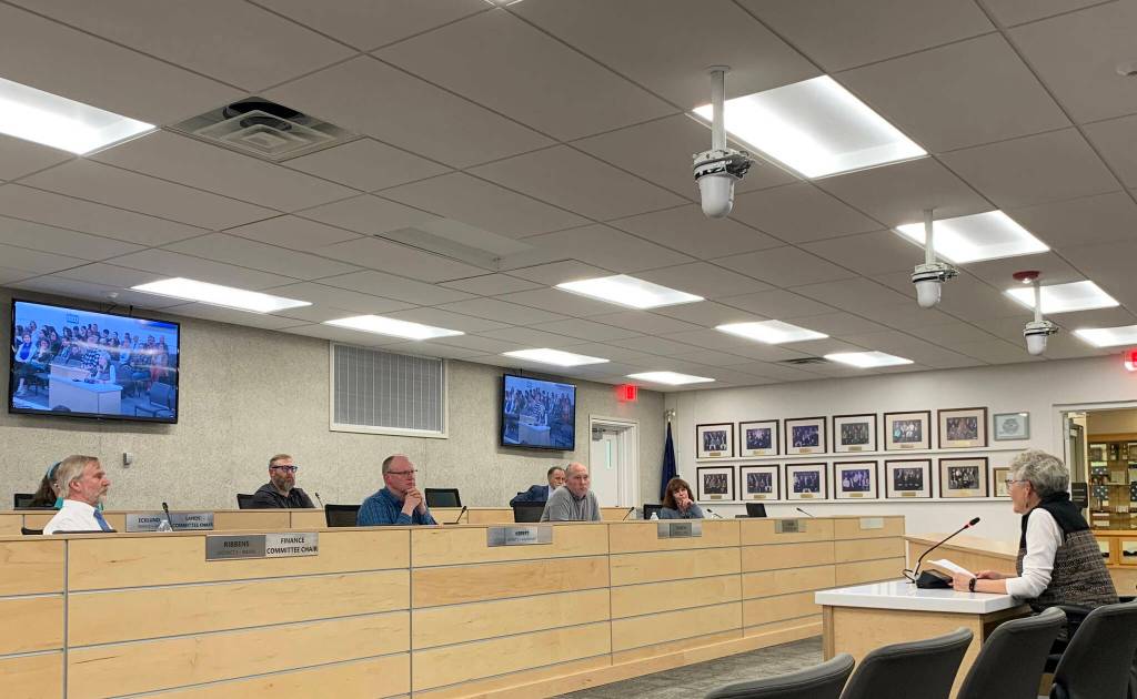 Kenai Peninsula Education Association President LaDawn Druce speaks in support of borough and school district budget collaboration during a borough assembly meeting on Tuesday, May 7, 2024, in Soldotna, Alaska. (Ashlyn OHara/Peninsula Clarion)
