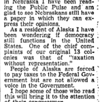 While visiting his home state of Nebraska in 1949, Marvin Smith wrote to the editor of a local paper to stump for Alaska statehood. (Image from the Evening World-Herald in Omaha)