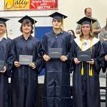 From left to right: Jachin Sanchez, Carter Lemons, Rowan Mahoney, Adelyn McCorison and Taylor Rickard graduated from Ninilchik School on Monday, May 13, 2024 in Ninilchik, Alaska. (Photo provided by Mattea) Peters-Williamson