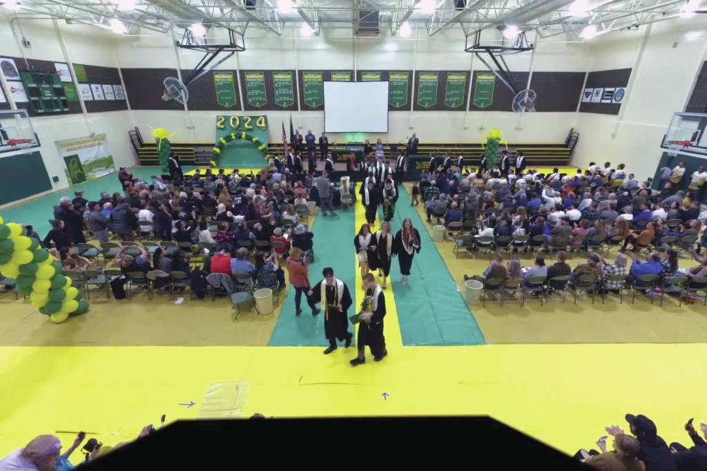 Screenshot
Graduates of Seward High School leave the gym at the end of their graduation ceremony on Wednesday, May 15.