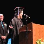Connections Homeschool graduate Jenna Lapp addresses attendees at the schools commencement ceremony on Thursday, May 16, 2024 in Soldotna, Alaska. (Ashlyn OHara/Peninsula Clarion)
