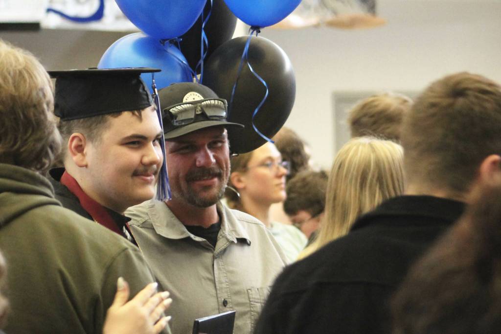Graduates celebrate with their friends and loved ones after Connections Homeschools commencement ceremony on Thursday, May 16, 2024 in Soldotna, Alaska. (Ashlyn OHara/Peninsula Clarion)