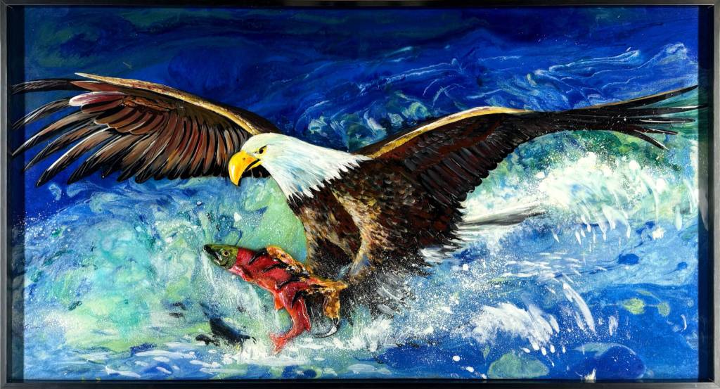Salmon School, a clay and epoxy painting by Aadya Gray is on display in her exhibit, An Alaskan Adventure, at Fireweed Gallery through June in Homer, Alaska. Photo provided by Fireweed Gallery