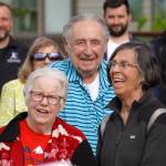 Former Mayor of Kenai John Williams, center, attends the ribbon cutting for the Kenai River Bluff Stabilization Project on the bluff above the Kenai River in Kenai, Alaska, on Monday, June 10, 2024. (Jake Dye/Peninsula Clarion)