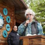 Bernadine Atchison, Tribal Council chair for the Kenaitze Indian Tribe, speaks during a reopening celebration for the Kbeq Cultural Heritage Interpretive Site near Cooper Landing, Alaska, on Friday, June 7, 2024. (Jake Dye/Peninsula Clarion)