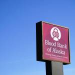 A sign for the Blood Bank of Alaskas new Kenai Peninsula center is seen in Soldotna, Alaska, on Monday, June 17, 2024. (Jake Dye/Peninsula Clarion)