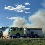 Homer Volunteer Fire Department works to extinguish an abandoned building on Lake Street on Friday, June 21, in Homer, Alaska. (Photo by Christina Whiting/courtesy)