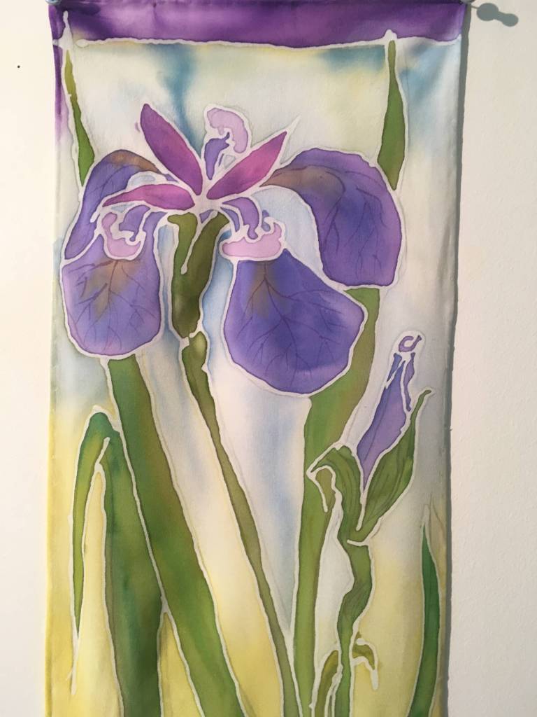 Hand-painted silk by Lynn Marie Naden, one of several spring-inspired pieces of art in a variety of mediums by local artists, is on display at Ptarmigan Arts during their July First Friday weekend in Homer, Alaska. Photo provided by Ptarmigan Arts
