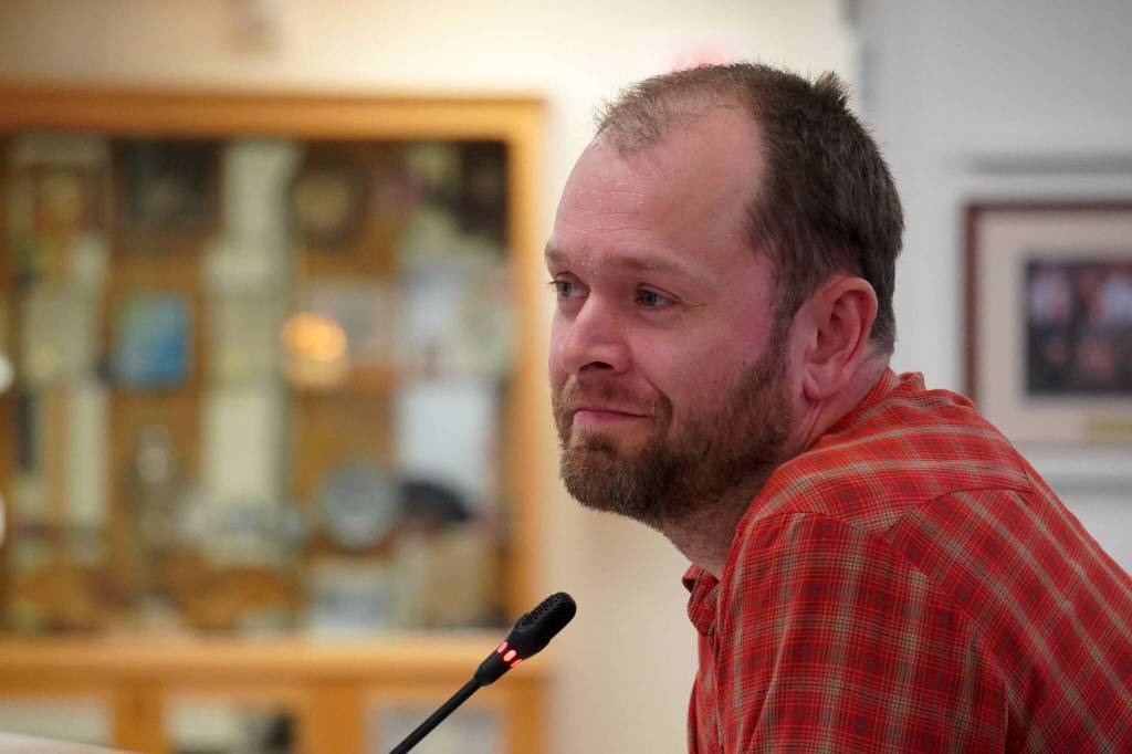 Jonathon Young speaks to the Kenai Peninsula Borough Assembly in Soldotna, Alaska, on Tuesday, June 18, 2024. (Jake Dye/Peninsula Clarion)