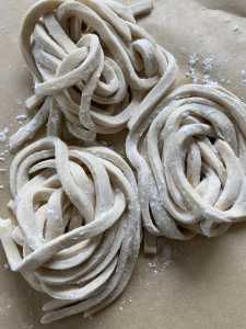 These noodles are made with only three ingredients, but they require a bit of time, patience, and a lot of elbow grease. (Photo by Tressa Dale/Peninsula Clarion)