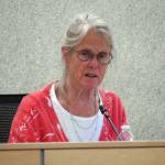 Penny Vadla speaks during a meeting of the Kenai Peninsula Borough School Districts Board of Education in Soldotna, Alaska, on Monday, July 1, 2024. (Jake Dye/Peninsula Clarion)