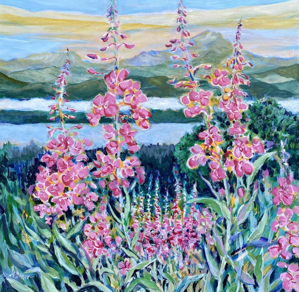 Fireweed Up Close II is an acrylic painting by Jan Peyton on display in her solo exhibit through July at Fireweed Gallery in Homer, Alaska. Photo provided by Fireweed Gallery