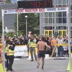 David Norris of Steamboat Springs, Colorado, sets a new record in the mens race at the Mount Marathon Race on Thursday, July 4, 2024, in Seward, Alaska. (Photo by Jeff Helminiak/Peninsula Clarion)