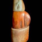 Three Part Harmony is a sandstone, red cedar and colored concrete sculpture by Leo Vait. Photo by Linda Smogor