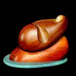 Old Man Otter is a red cedar, alabaster and colored concrete sculpture by Leo Vait. Photo by Linda Smogor