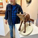Homer artist Leo Vait is photographed on Wednesday, July 10, 2024, with his sculpture, Nancys Fox, in his exhibit For Nancy - A Leo Vait Retrospective, multi-media work on display at Homer Council on the Arts through July. Photo by Christina Whiting