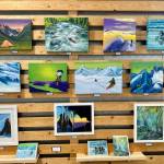 Acrylic paintings by Homer artist Whitney Dahl, photographed on Sunday, July 21, 2024, are on display through July at Grace Ridge Brewing in Homer, Alaska. Photo by Christina Whiting