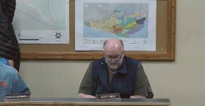 Homer Planning Commission chair Scott Smith reads his findings into the records regarding Doyon, Limiteds conditional use permit application at the special meeting on Wednesday, Jan. 31, 2024 in the Homer City Hall Cowles Council Chambers in Homer, Alaska. Screenshot.