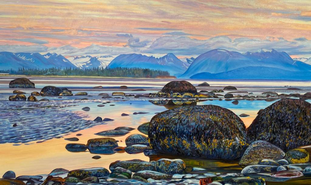 Low Tide Boulders is a painting by Steve Gordon on display through August in his solo exhibit at Bunnell Street Arts Center in Homer, Alaska. Photo provided by Bunnell Street Arts Center