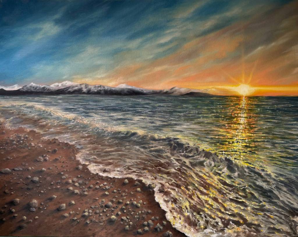 Bishops Beach, an oil painting by Jen DePesa, is on display through August in her exhibit, entitled Summer, at Grace Ridge Brewing in Homer, Alaska. Photo provided by Grace Ridge Brewing