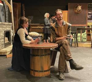 Emilie Springer/ Homer News
Katia Holmes and and Liam James rehearse script for Falstaff and the Endless Machine at the Pier One Theatre on Thursday, Aug. 1.