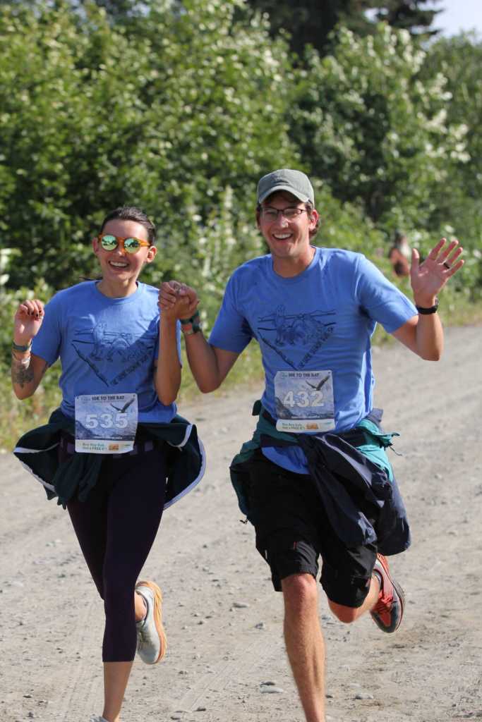 Grace Angivran Moore-Anderson (left) and Austin Anderson (right) participate in the second annual Great Salmon Run on Saturday, Aug. 3, 2024, in Ninilchik, Alaska. Moore-Anderson came in third in the womens category. Photo provided by Tiffany McCorison