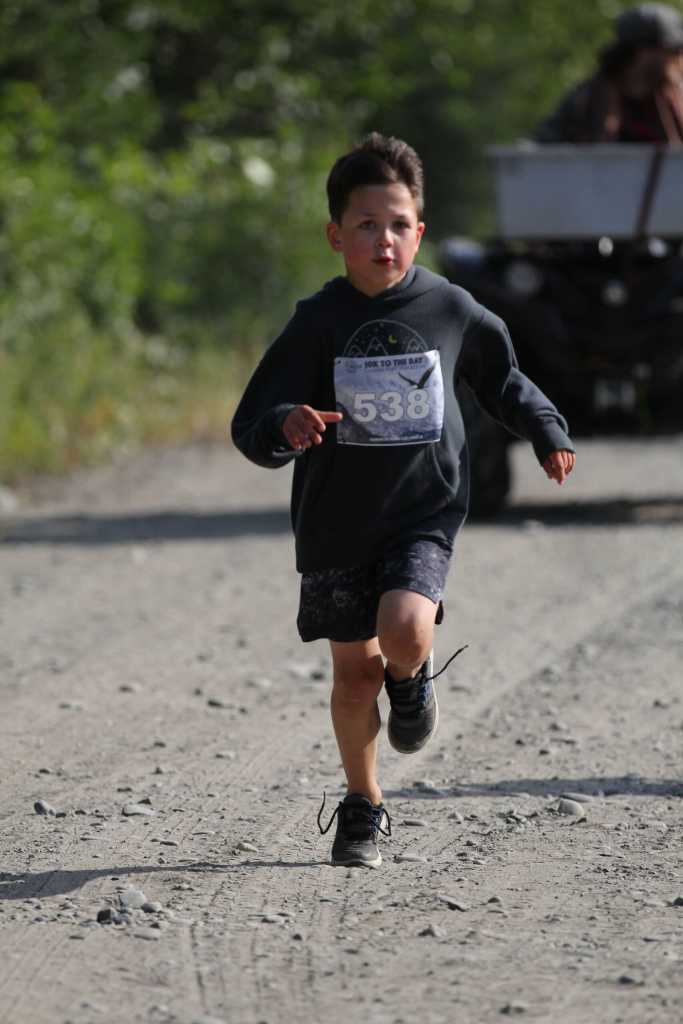 Remington Sanchez, 7, participates in the second annual Great Salmon Run on Saturday, Aug. 3, 2024, in Ninilchik, Alaska. Photo provided by Tiffany McCorison