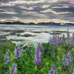 Our Bay in June is an acrylic painting by Bonnie Dupree on display at the Homer Public Library through August 2024, in Homer, Alaska. Photo provided by Bonnie Dupree