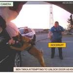 Trooper Jason Woodruff is seen as K9 Olex leaps up onto a vehicle in a screenshot from body camera footage taken in Kenai, Alaska, on May 24, 2024. (Photo provided by Alaska Department of Law)