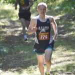 Soldotnas Ollie Dahl leads Sewards Ridge Conant at the start of the freshmen-sophomore boys race Monday, Aug. 19, 2024, at the Peninsula Class Races at Nikiski Middle-High School in Nikiski, Alaska. (Photo by Jeff Helminiak/Peninsula Clarion)