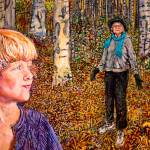 "Woods is Her Maiden Name" is an acrylic painting by Marjorie Scholl, on display through September in her exhibit, "Inner Stellar" at the Pratt Musuem in Homer, Alaska. Photo by Chris Kincaid