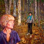 Woods is Her Maiden Name is an acrylic painting by Marjorie Scholl, on display through September in her exhibit, Inner Stellar at the Pratt Musuem in Homer, Alaska. Photo by Chris Kincaid