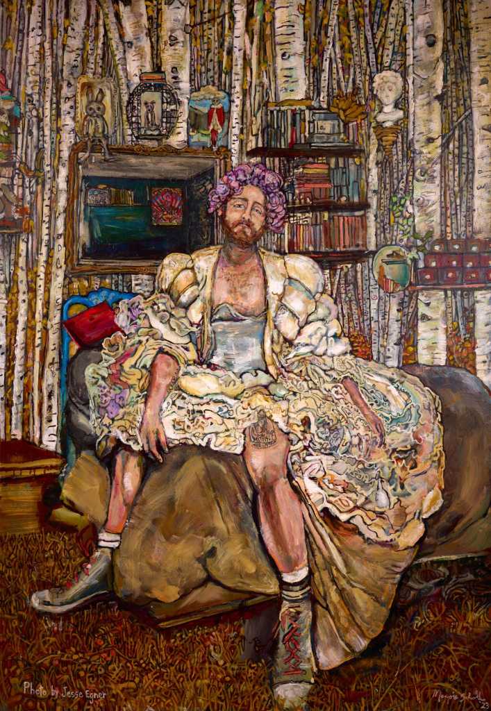 Baroque in Birch is an acrylic painting on canvas by Marjorie Scholl, on display through September in her exhibit, Inner Stellar at the Pratt Musuem in Homer, Alaska. Photo by Chris Kincaid