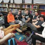Jake Dye/Peninsula Clarion
Students sit together during a break period on the first day of the school year at River City Academy near Soldotna on Wednesday.